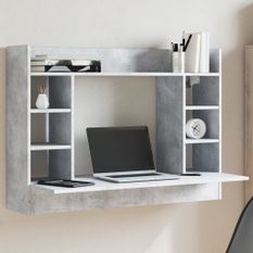 Bureau mural gris béton 105x48x75 cm bois d'ingénierie