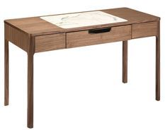 Bureau ou coiffeuse Kloser 120 cm - Noyer et porcelaine blanche effet Marbre