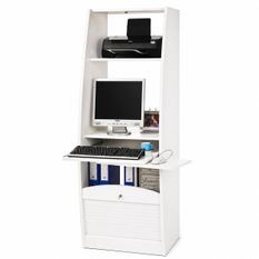 Bureau secrétaire multimédia à rideau TAKO 60 cm – Armoire informatique compacte avec rangement