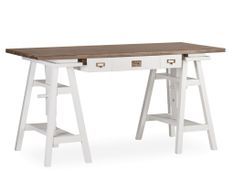 Bureau tréteaux KOREST – Hauteur réglable – Bois massif blanc et marron