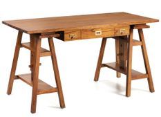 Bureau tréteaux réglable en bois massif marron ORKA 152 cm