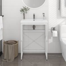 Cadre de lavabo de salle de bain Blanc 59x38x83 cm Fer 2
