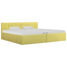Lit à stockage hydraulique Jaune lime Tissu 180x200 cm
