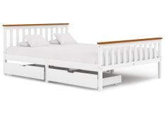 Cadre de lit avec 2 tiroirs Blanc Bois de pin massif 140x200 cm 6