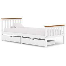Cadre de lit avec 2 tiroirs Blanc Bois de pin massif 90x200 cm 2