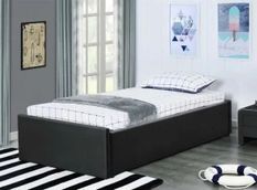 Cadre de lit avec coffre et 1 tiroir 90x190 cm simili cuir noir mat Karmi