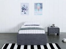 Cadre de lit avec coffre et 1 tiroir 90x190 cm tissu lin gris foncé Karmi