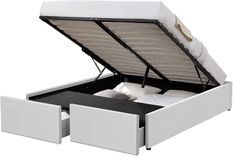 Cadre de lit avec coffre et 2 tiroirs 160x200 cm simili cuir blanc mat Karmi