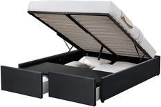 Cadre de lit avec coffre et 2 tiroirs 160x200 cm simili cuir noir mat Karmi