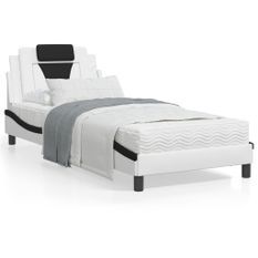 Cadre de lit avec lumières LED blanc noir 90x190 cm similicuir