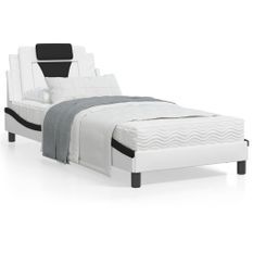 Cadre de lit avec lumières LED blanc noir 90x200 cm similicuir