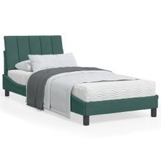 Cadre de lit avec lumières LED vert foncé 90x200 cm velours