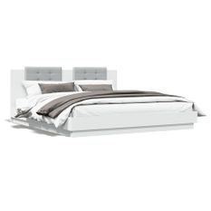 Cadre de lit avec tête de lit blanc 180x200cm bois d'ingénierie