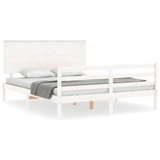 Cadre de lit avec tête de lit blanc King Size bois massif