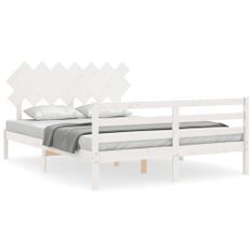 Cadre de lit avec tête de lit blanc King Size bois massif