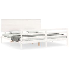 Cadre de lit avec tête de lit blanc Super King Size bois massif