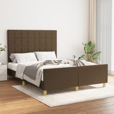 Cadre de lit avec tête de lit Marron foncé 140x190 cm Tissu