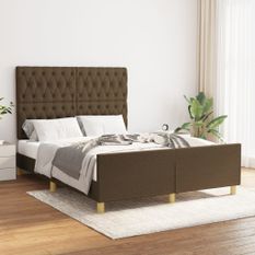Cadre de lit avec tête de lit marron foncé 140x200 cm Tissu