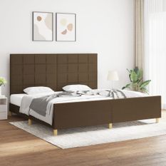 Cadre de lit avec tête de lit Marron foncé 200x200 cm Tissu