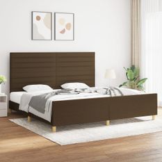 Cadre de lit avec tête de lit marron foncé 200x200 cm Tissu