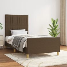 Cadre de lit avec tête de lit Marron foncé 90x190 cm Tissu