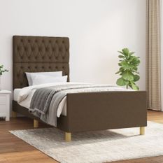 Cadre de lit avec tête de lit marron foncé 90x200 cm Tissu