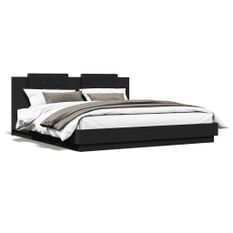 Cadre de lit avec tête de lit noir 200x200 cm bois d'ingénierie