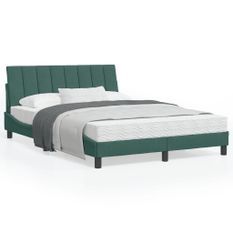 Cadre de lit avec tête de lit Vert foncé 140x190 cm Velours