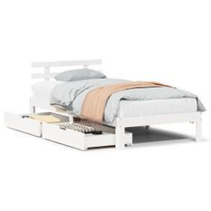 Cadre de lit avec tiroirs blanc 100x200 cm bois massif de pin