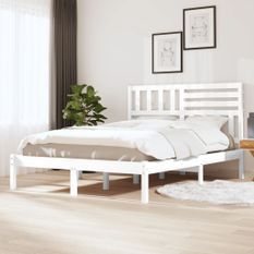 Cadre de lit blanc 120x190 cm petit double bois massif de pin