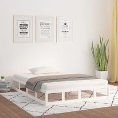 Cadre de lit Blanc 135x190 cm Double Bois massif