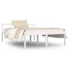 Lit Blanc Bois de pin massif 135x190 cm Double