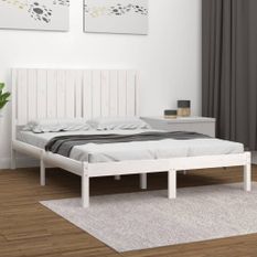 Cadre de lit Blanc Bois de pin massif 135x190 cm Double