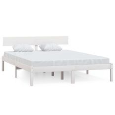 Lit Blanc Bois de pin massif 140x190 cm 3