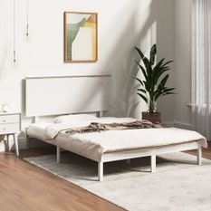 Lit Blanc Bois de pin massif 140x190 cm 6