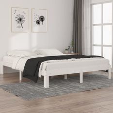 Lit Blanc Bois de pin massif 160x200 cm 8