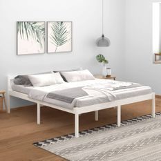 Lit Blanc Bois de pin massif 180x200 cm Super King