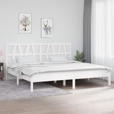 Lit Blanc Bois de pin massif 200x200 cm 6