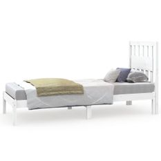 Lit Blanc Bois de pin massif 75x190 cm Petit simple