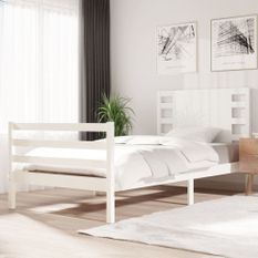 Lit Blanc Bois de pin massif 90x200 cm 5