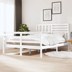 Cadre de lit Blanc Bois massif 120x190 cm Petit Double