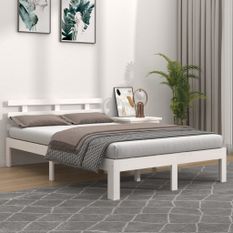 Cadre de lit Blanc Bois massif 120x190 cm Petit double