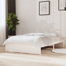 Cadre de lit Blanc Bois massif 120x190 cm Petit double