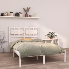 Cadre de lit Blanc Bois massif 120x190 cm Petit Double