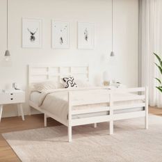 Cadre de lit Blanc Bois massif 120x190 cm Petit Double