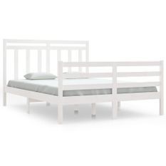 Lit Blanc Bois massif 135x190 cm Double 7