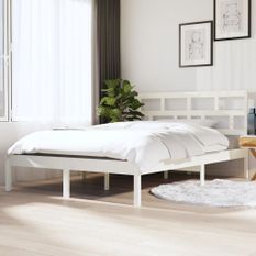 Cadre de lit Blanc Bois massif 135x190 cm Double