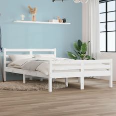 Cadre de lit Blanc Bois massif 135x190 cm Double