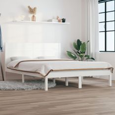 Cadre de lit Blanc Bois massif 135x190 cm Double