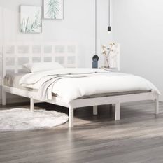 Cadre de lit Blanc Bois massif 135x190 cm Double